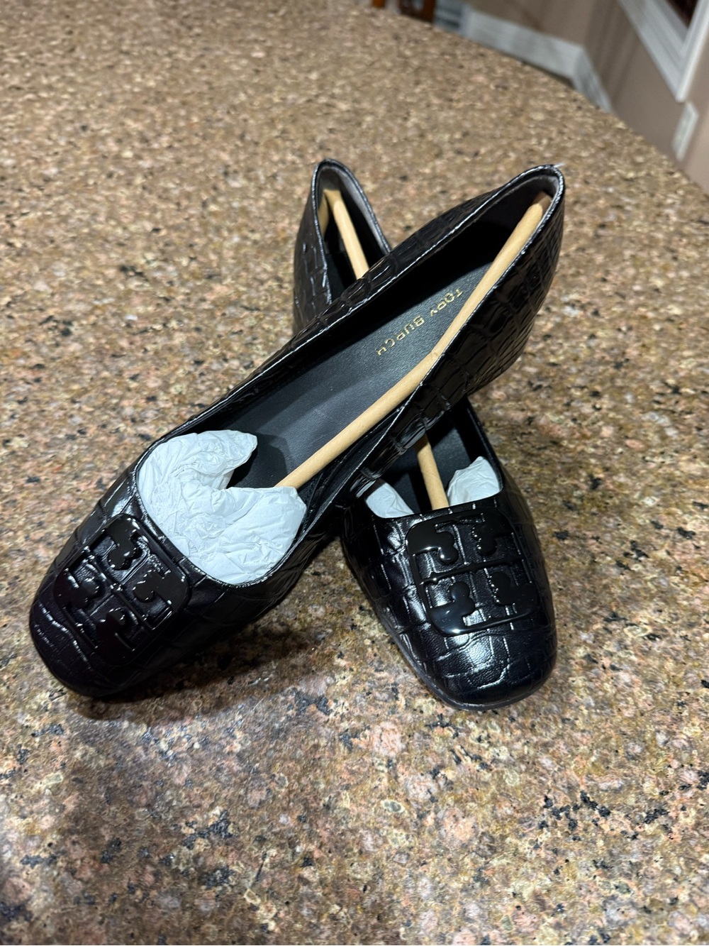 Tory Burch Black Patent Quilted Logo Loafers